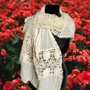 Boho Crochet Extra Long Floral Scarf